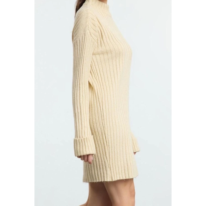 Women Fashion Stylish Mini Length Stand Collar Slim Knitwear Soft Textured Leggings Dress