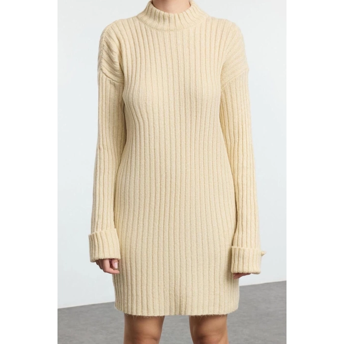 Women Fashion Stylish Mini Length Stand Collar Slim Knitwear Soft Textured Leggings Dress