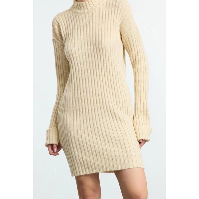 Women Fashion Stylish Mini Length Stand Collar Slim Knitwear Soft Textured Leggings Dress