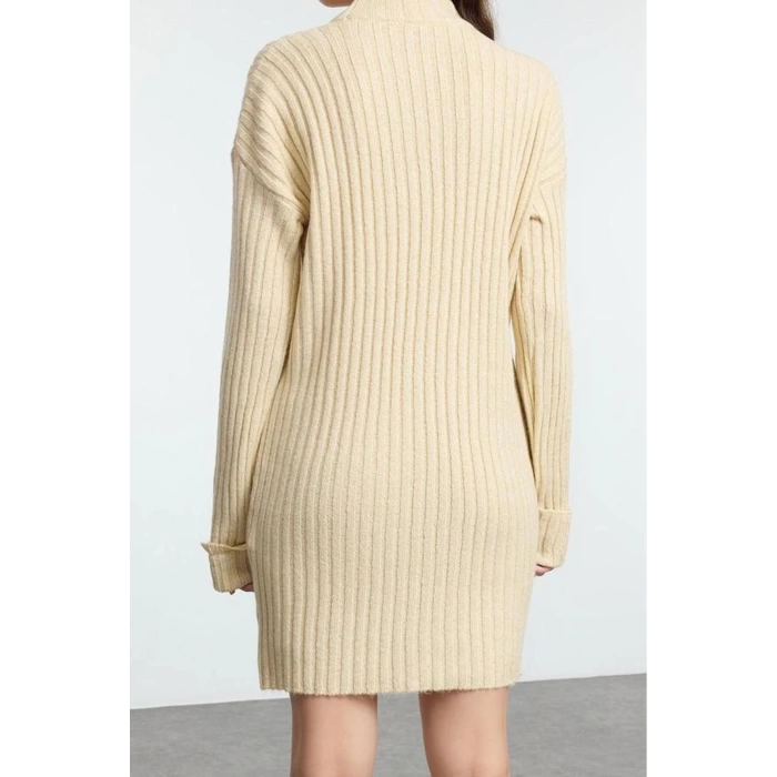 Women Fashion Stylish Mini Length Stand Collar Slim Knitwear Soft Textured Leggings Dress