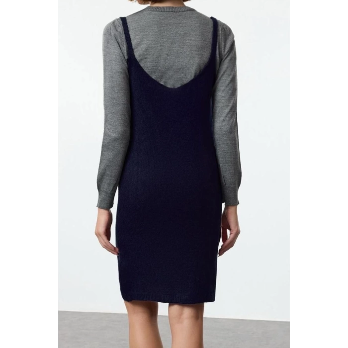Women Fashion Stylish Mini Length Pool Neck Regular Knitwear Soft Textured Strappy Dress