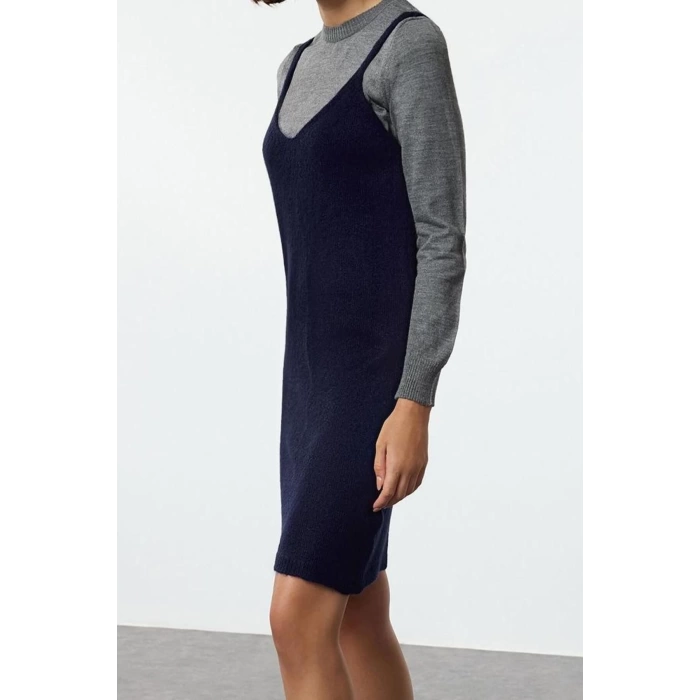 Women Fashion Stylish Mini Length Pool Neck Regular Knitwear Soft Textured Strappy Dress