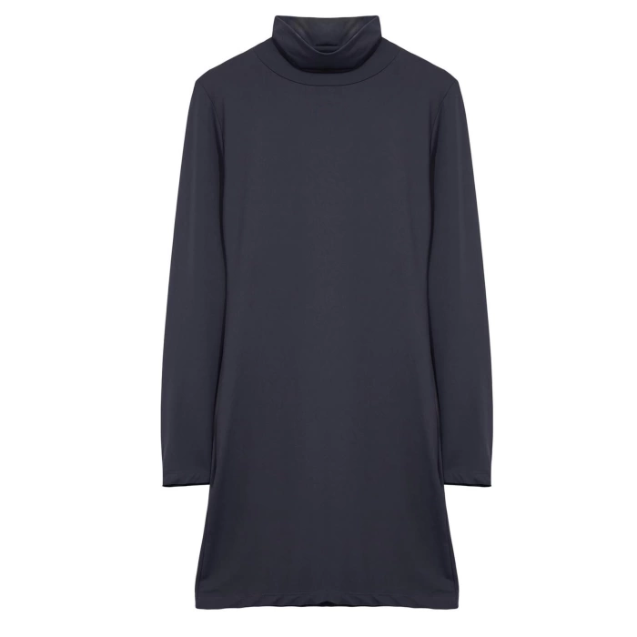 Women Fashion Stylish Mini Length Stand Collar Slim Plain Polyamide Bodycone Fitted Flexible Knitted Dress
