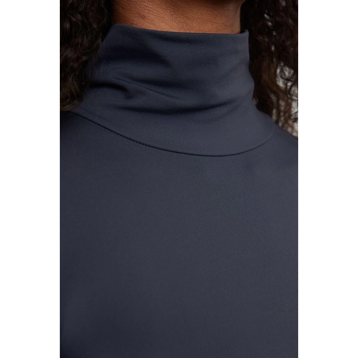 Women Fashion Stylish Mini Length Stand Collar Slim Plain Polyamide Bodycone Fitted Flexible Knitted Dress