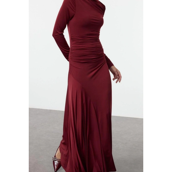 Women Fashion Stylish Maxi Length Stand Collar Slim Fitted Bodycon Long Sleeve Flexible Knitted Dress
