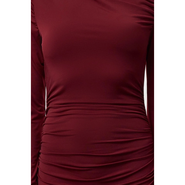 Women Fashion Stylish Maxi Length Stand Collar Slim Fitted Bodycon Long Sleeve Flexible Knitted Dress