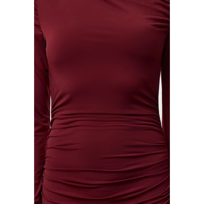 Women Fashion Stylish Maxi Length Stand Collar Slim Fitted Bodycon Long Sleeve Flexible Knitted Dress