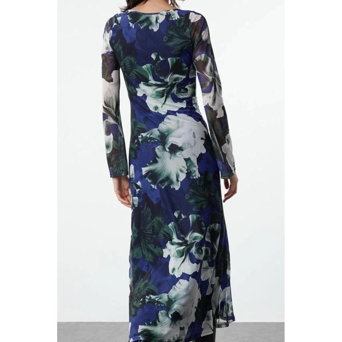 Women Fashion Stylish Maxi Length Square Neck Slim Animal Leopard Print Bodycone Fitted Knitted Dress