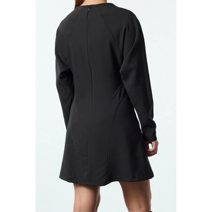 Womens Fashion Stylish Mini Length Crew Neck Regular A Cut Stitch Detailed Woven Dress