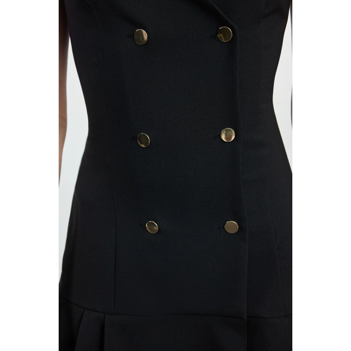 Women Fashion Stylish Mini Length Jacket Collar Regular Pleated Detailed Woven Jacket Dress