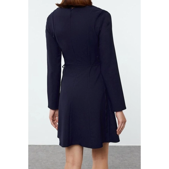 Women Fashion Stylish Mini Length Square Neck Regular Waist Open Bow Detailed Woven Dress