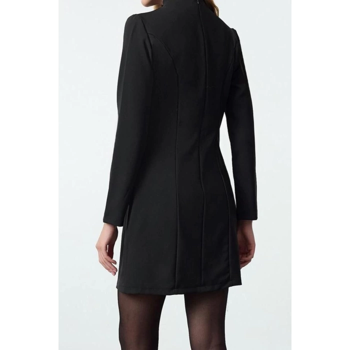 Women Fashion Stylish Mini Length Stand Collar Regular A Cut Pocket Detailed Woven Dress