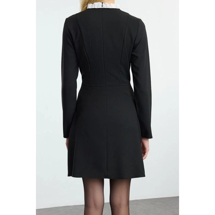 Women Fashion Stylish Mini Length Stand Collar Regular A Cut Button Detailed Woven Dress