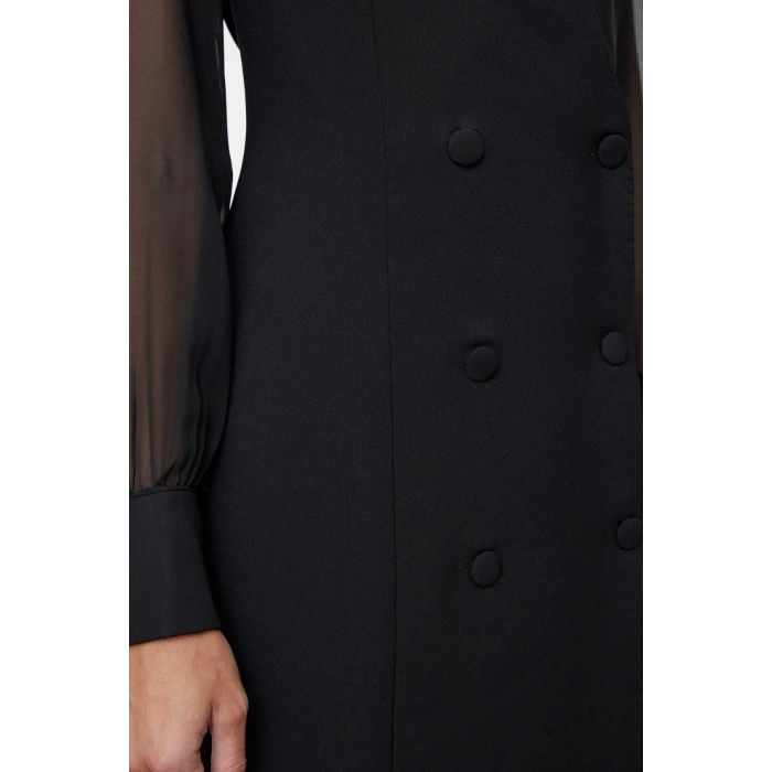 Women Fashion Stylish Mini Length Jacket Collar Regular Chiffon Sleeve Detailed Woven Jacket Dress