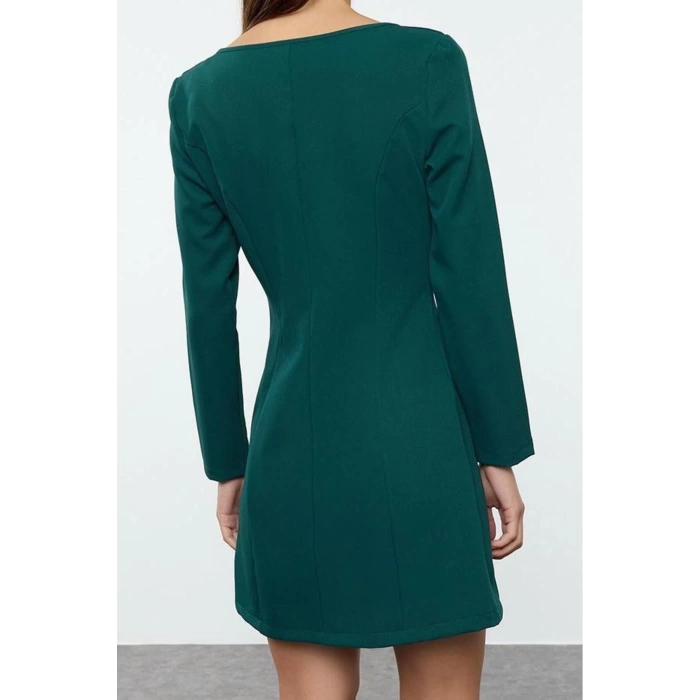 Women Fashion Stylish Mini Length Square Collar Regular Pocket Detailed Woven Jacket Dress