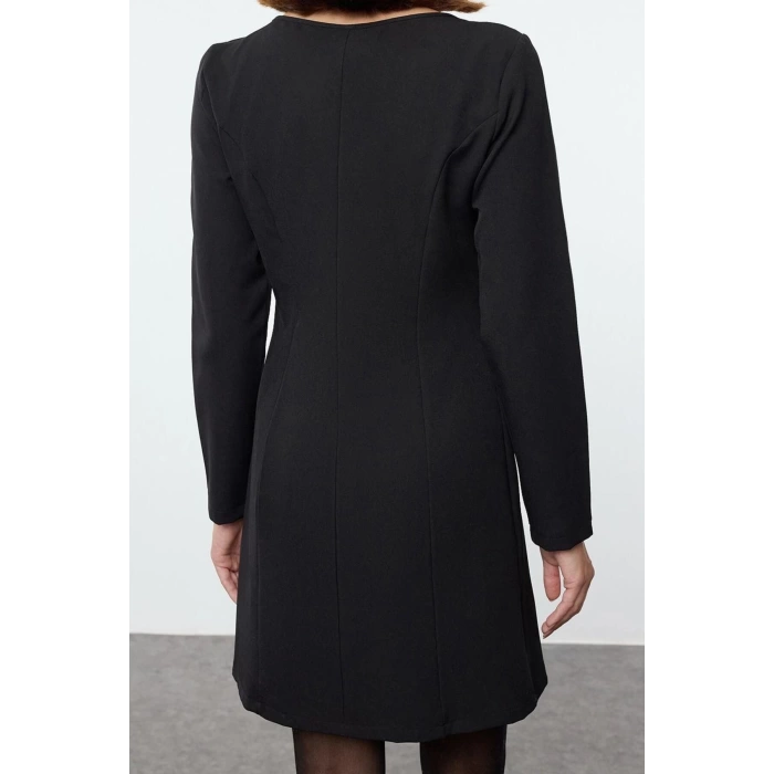 Women Fashion Stylish Mini Length Square Collar Regular Pocket Detailed Woven Jacket Dress