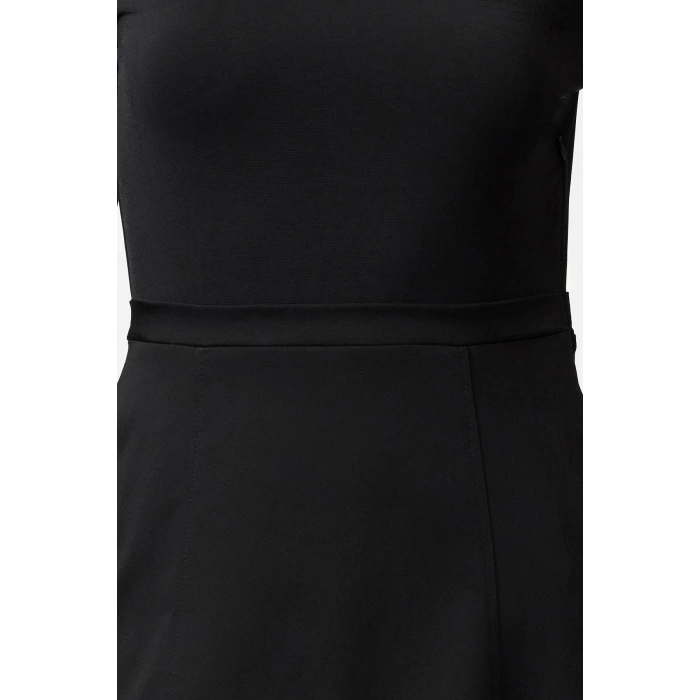 Women Fashion Stylish Midi Length Crew Neck Regular Waist Open Fabric Mixed Woven Dress