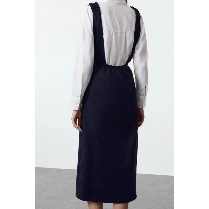 Women Fashion Stylish Midi Length V Neck Regular Vest Woven Dress