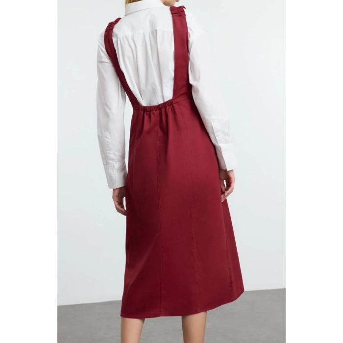 Women Fashion Stylish Midi Length V Neck Regular Vest Woven Dress