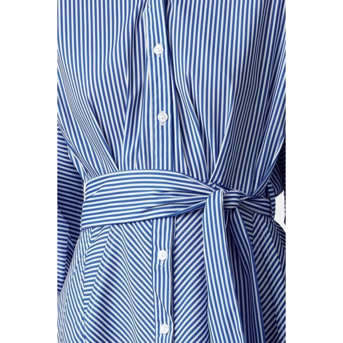 Women Fashion Stylish Mini Length Shirt Collar Regular Brown 001 Striped Woven Dress
