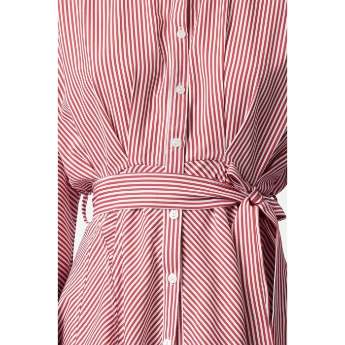 Women Fashion Stylish Mini Length Shirt Collar Regular Brown 001 Striped Woven Dress
