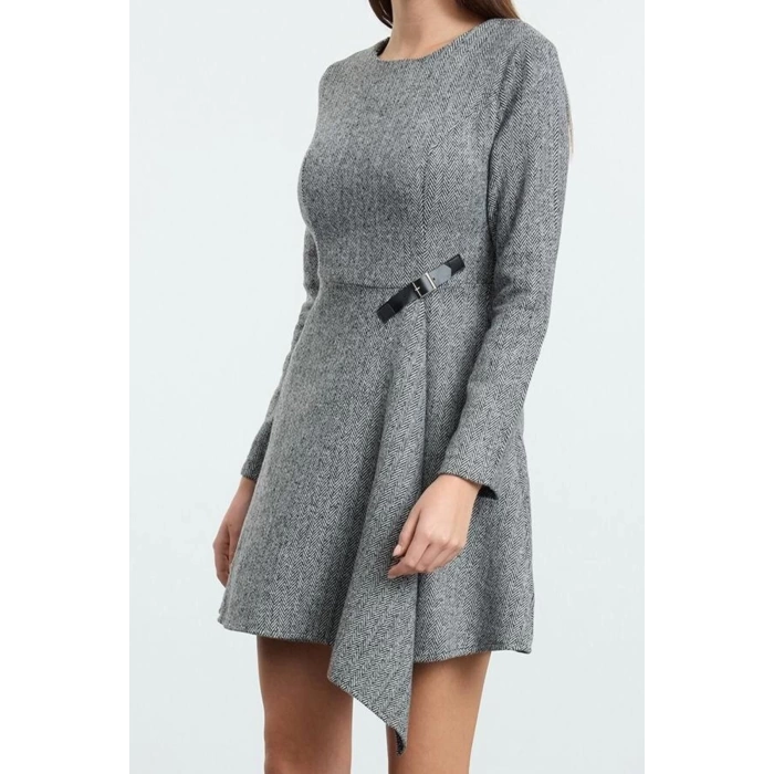 Womens Fashion Stylish Mini Length Crew Neck Regular Waist Open Flounce Detailed Woven Dress