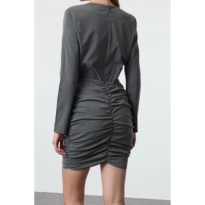 Womens Fashion Stylish Mini Length V Neck Regular Body-hugging Drape Detailed Woven Dress