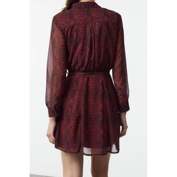 Women Fashion Stylish Mini Length Shirt Collar Regular Animal Woven Dress