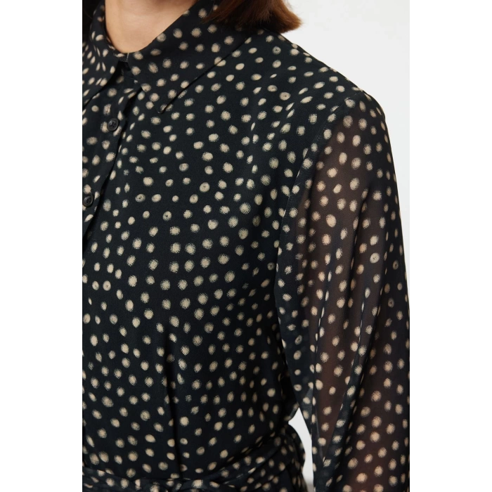 Women Fashion Stylish Mini Length Shirt Collar Regular Animal Woven Dress