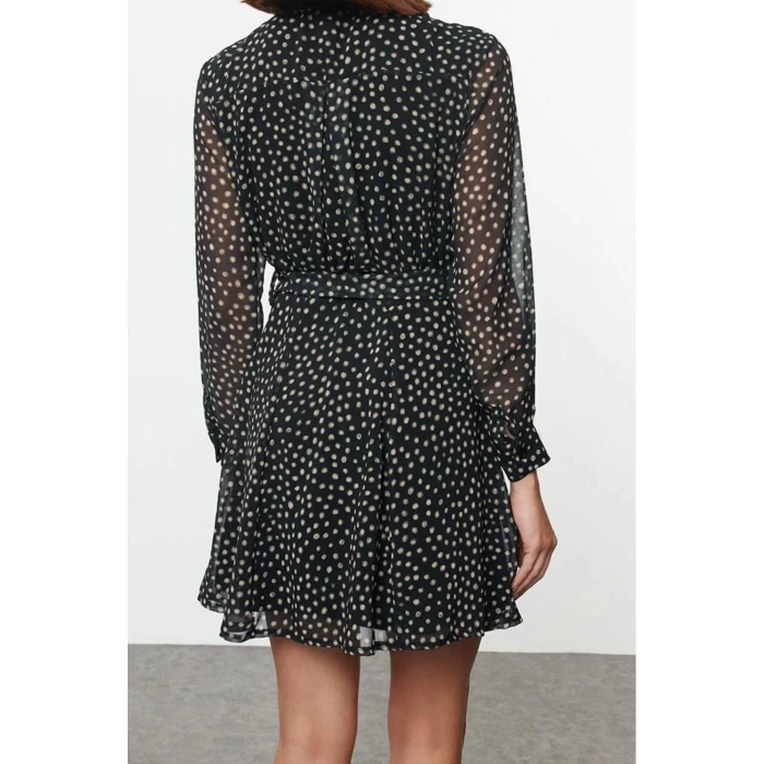 Women Fashion Stylish Mini Length Shirt Collar Regular Animal Woven Dress