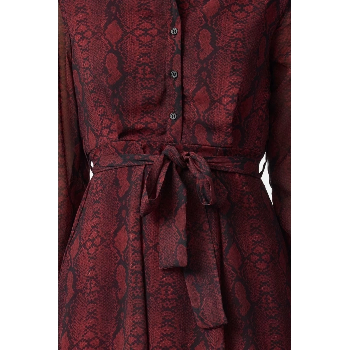 Women Fashion Stylish Mini Length Shirt Collar Regular Animal Woven Dress