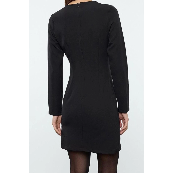 Women Fashion Stylish Mini Length Crew Neck Regular Bodycon Window Detailed Woven Dress