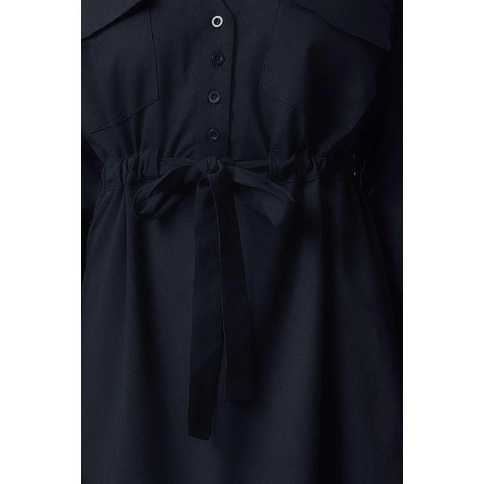 Womens Fashion Stylish Mini Length Shirt Collar Regular Waist Tunnel Detailed Cotton Woven Dress