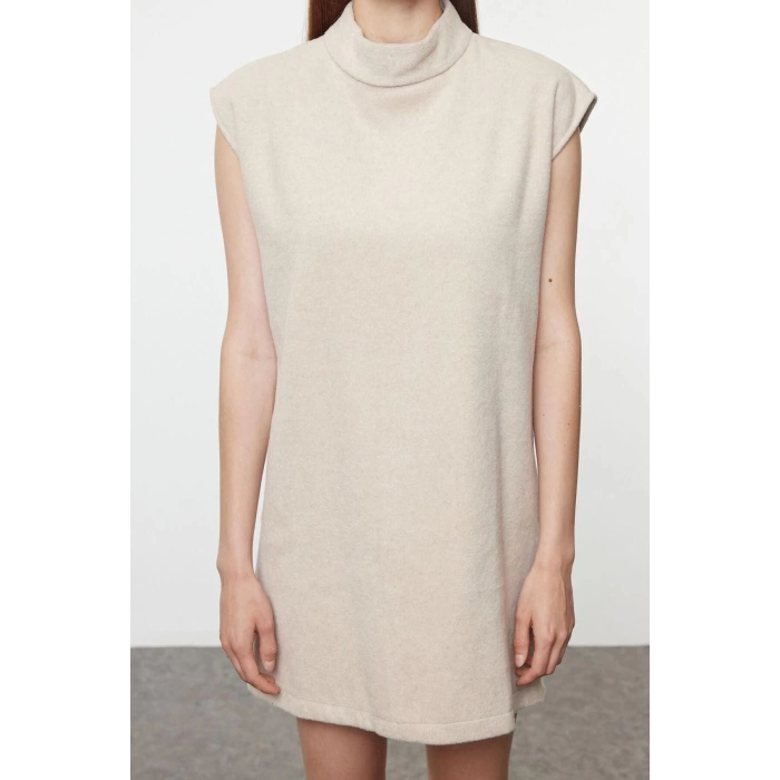 Women Fashion Stylish Mini Length Stand Collar Regular Straight Cut Woven Dress