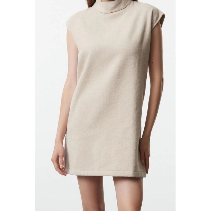 Women Fashion Stylish Mini Length Stand Collar Regular Straight Cut Woven Dress