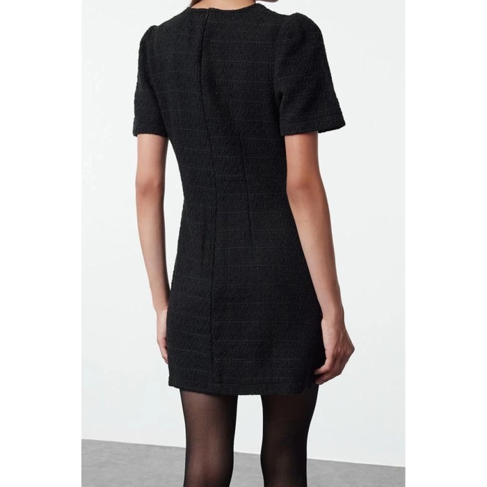Women Fashion Stylish Mini Length Crew Neck Regular A Cut Pocket Detailed Woven Dress