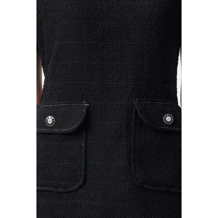 Women Fashion Stylish Mini Length Crew Neck Regular A Cut Pocket Detailed Woven Dress
