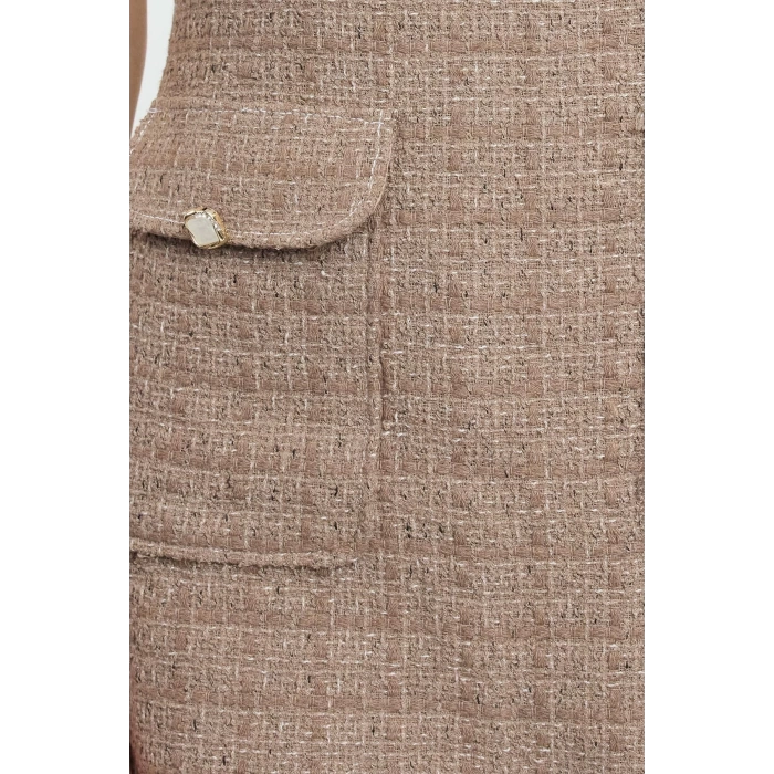 Women Fashion Stylish Mini Length Crew Neck Regular A Cut Pocket Detailed Woven Dress