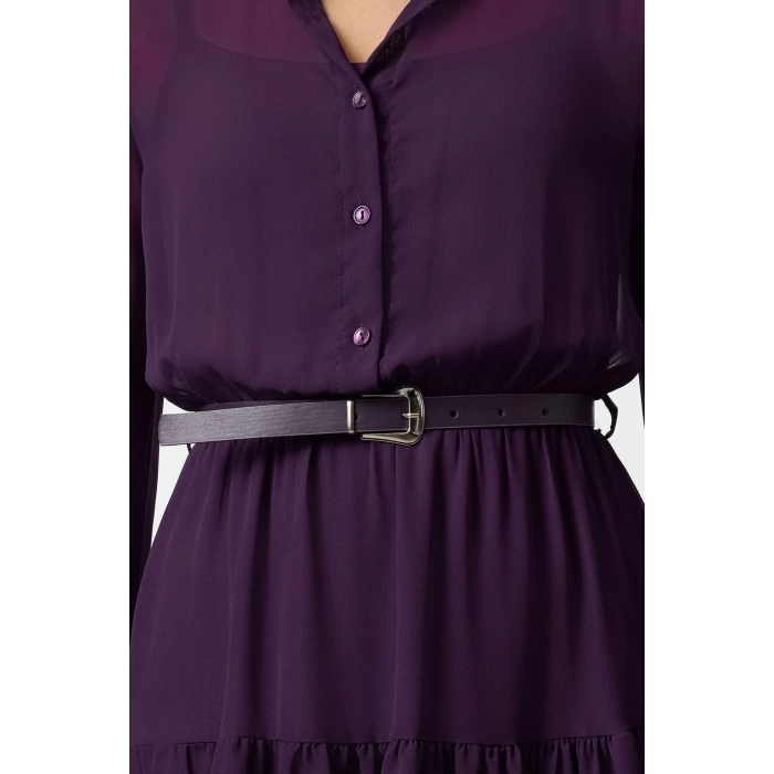 Womens Mini Length Regular Abstract Patterned Belted Skirt Opening at Waist Lined Chiffon Woven Dress