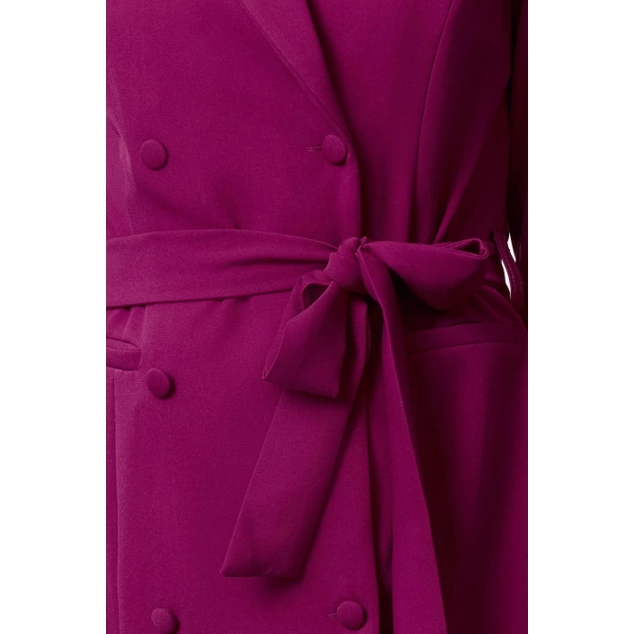 Women Fashion Stylish Mini Length Jacket Collar Regular Belted Shawl Collar Woven Jacket Dress