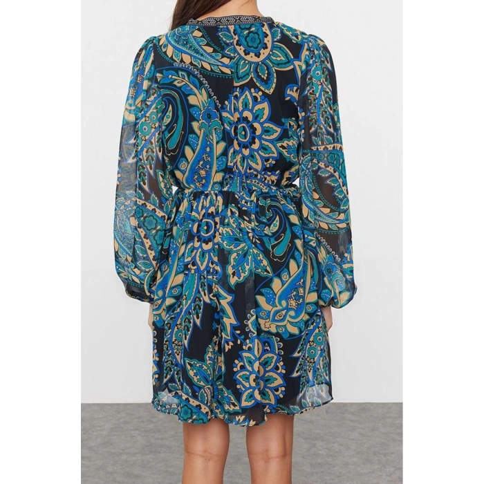 Women Fashion Stylish Mini Length V Neck Regular Floral Woven Dress