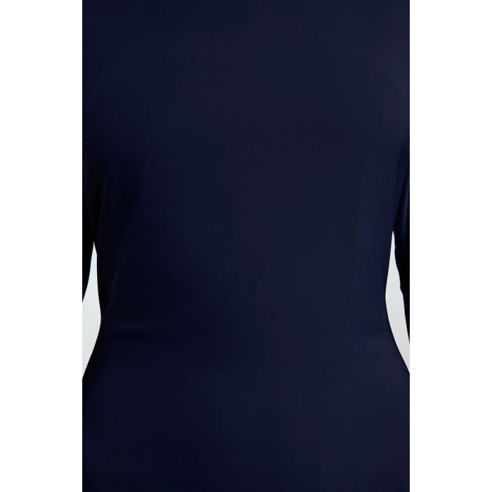 Women Fashion Stylish Midi Length Crew Neck Regular Shift Straight Cut Satin Woven Dress