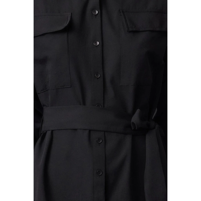 Womens Fashion Stylish Mini Length Shirt Collar Regular Pocket and Gather Detailed Woven Shirt Dress