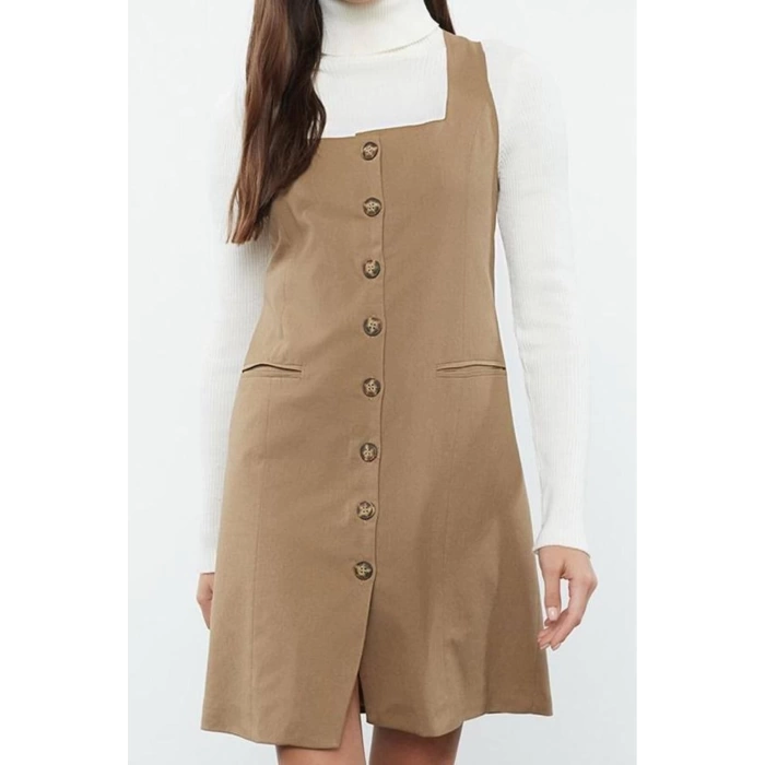 Women Fashion Stylish Mini Length Square Collar Regular Polyviscon Fabric Lined Woven Jacket Dress