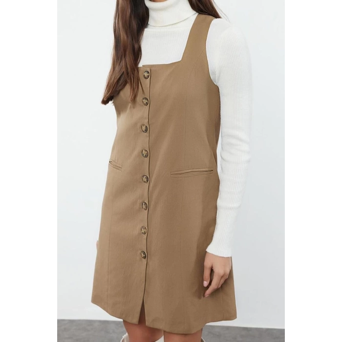 Women Fashion Stylish Mini Length Square Collar Regular Polyviscon Fabric Lined Woven Jacket Dress