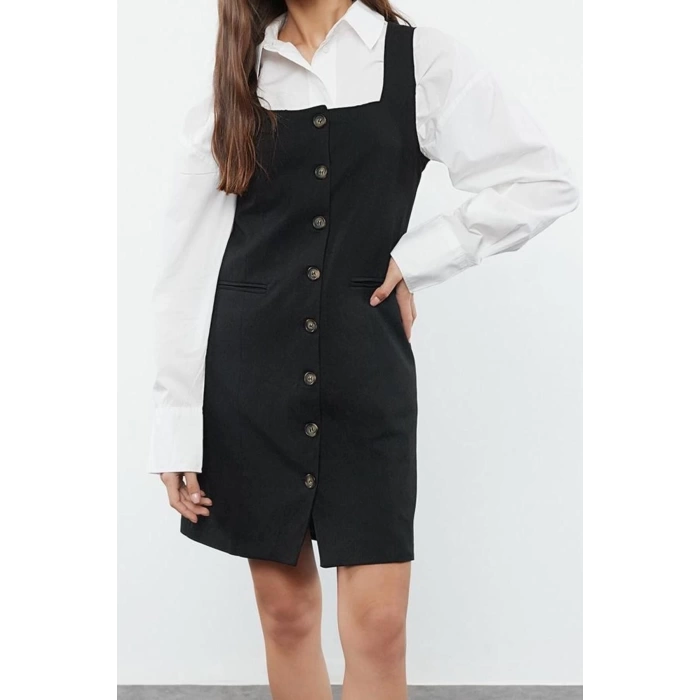 Women Fashion Stylish Mini Length Square Collar Regular Polyviscon Fabric Lined Woven Jacket Dress