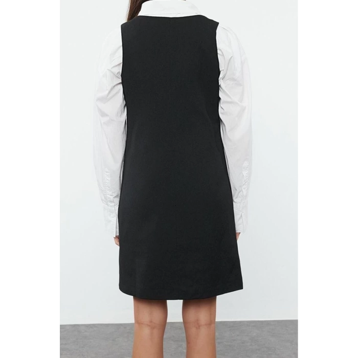 Women Fashion Stylish Mini Length Square Collar Regular Polyviscon Fabric Lined Woven Jacket Dress