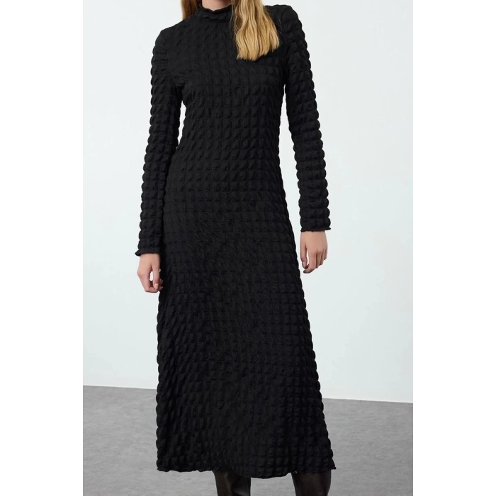 Women Fashion Stylish Maxi Length Crew Neck Regular Plain Textured A-Line Flexible Knitted Dress