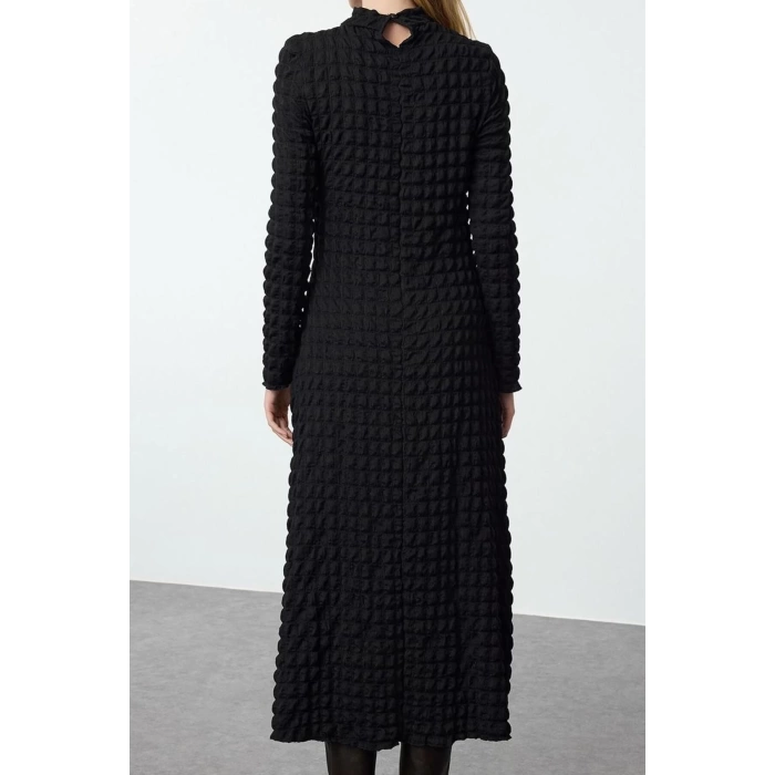 Women Fashion Stylish Maxi Length Crew Neck Regular Plain Textured A-Line Flexible Knitted Dress