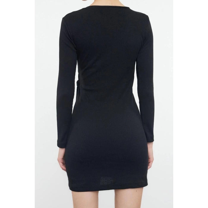 Women Fashion Stylish Mini Length Crew Neck Slim Fitted Bodycon Elastic Ribbed Knit Dress